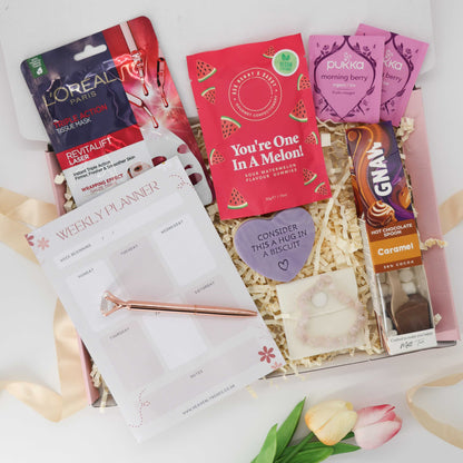 Productivity Starter Kit – self care gift box with planner, skincare, and sweet treats