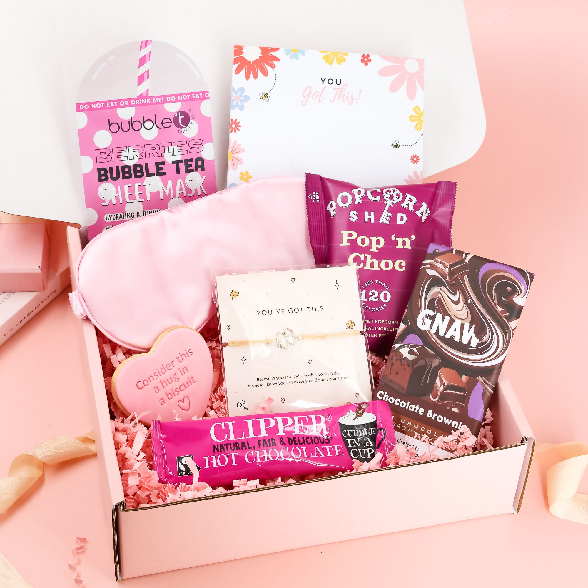 Gifts for her – Believe in Yourself Gift Box featuring hot chocolate, popcorn and positive message keepsake