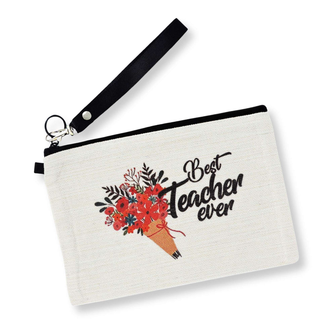 Best Teacher Ever Pouch featuring a close-up of a floral bouquet design, ideal for storing stationery or cosmetics, showcasing appreciation for inspiring teachers.