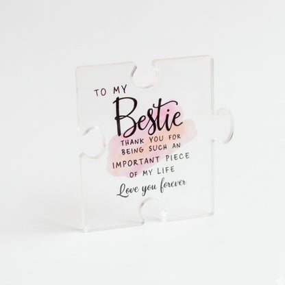 Bestie Jigsaw Coaster Keepsake featuring a puzzle piece design with heartfelt text, perfect for celebrating friendship and special bonds.