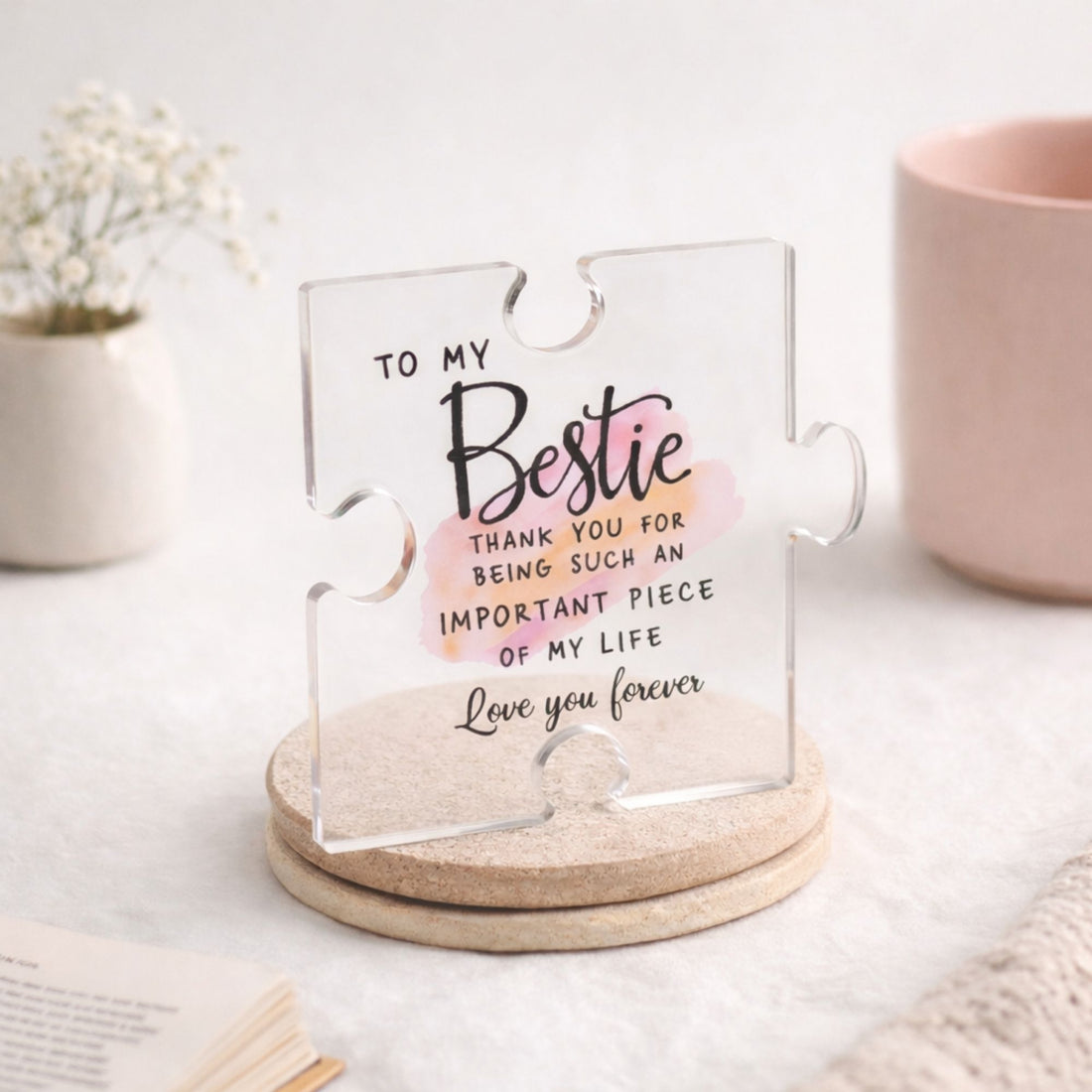 Bestie Jigsaw Coaster Keepsake featuring a puzzle piece design with heartfelt text, perfect for celebrating friendship and special bonds.