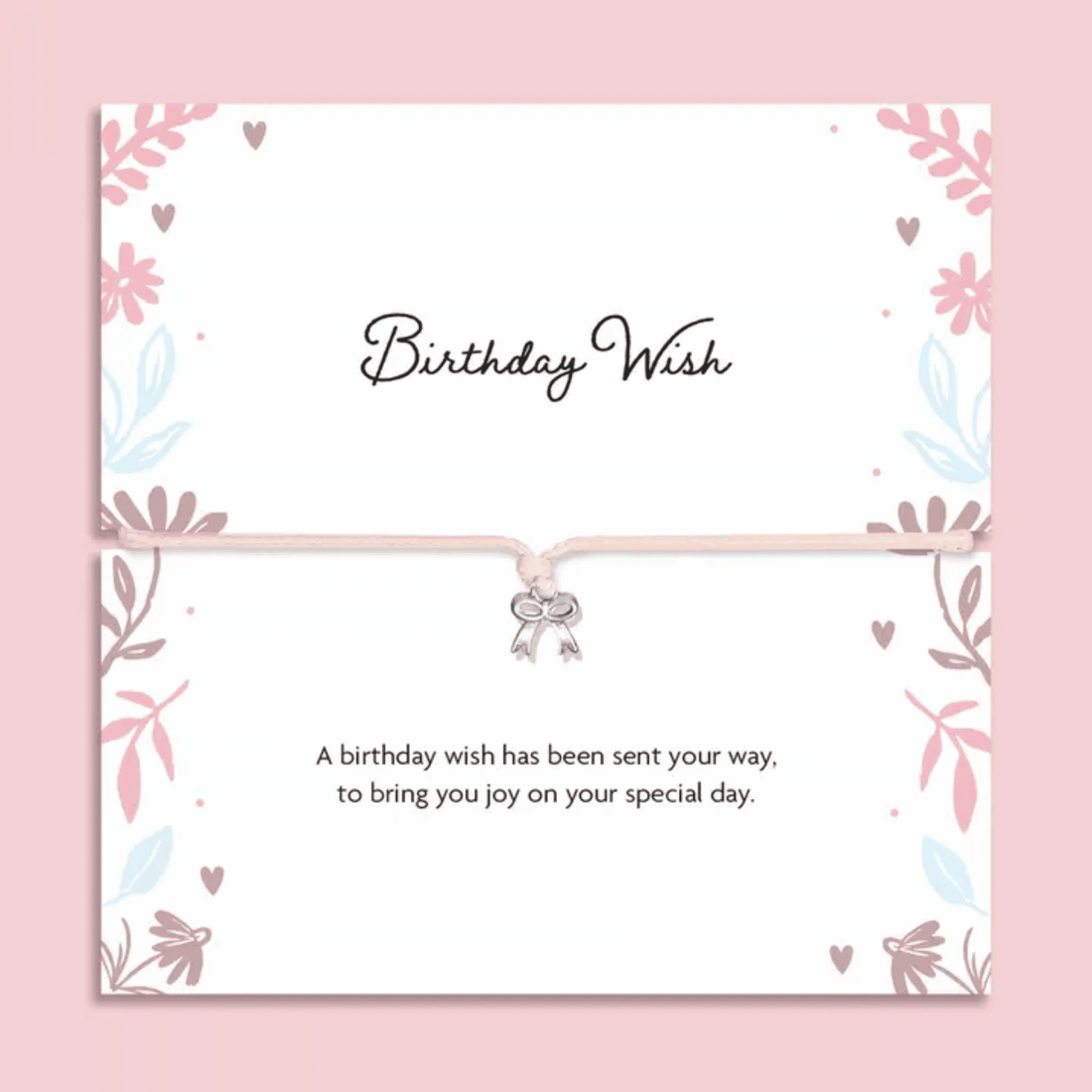 Birthday gifts for her – Birthday Wish Bracelet with silver bow charm and illustrated message card