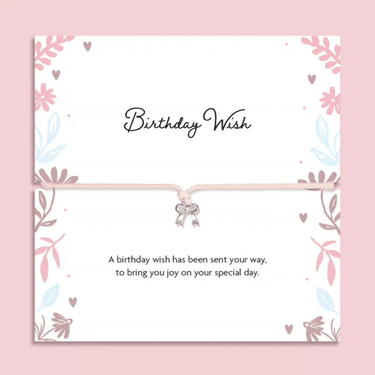 Birthday gifts for her – Birthday Wish Bracelet with silver bow charm and illustrated message card