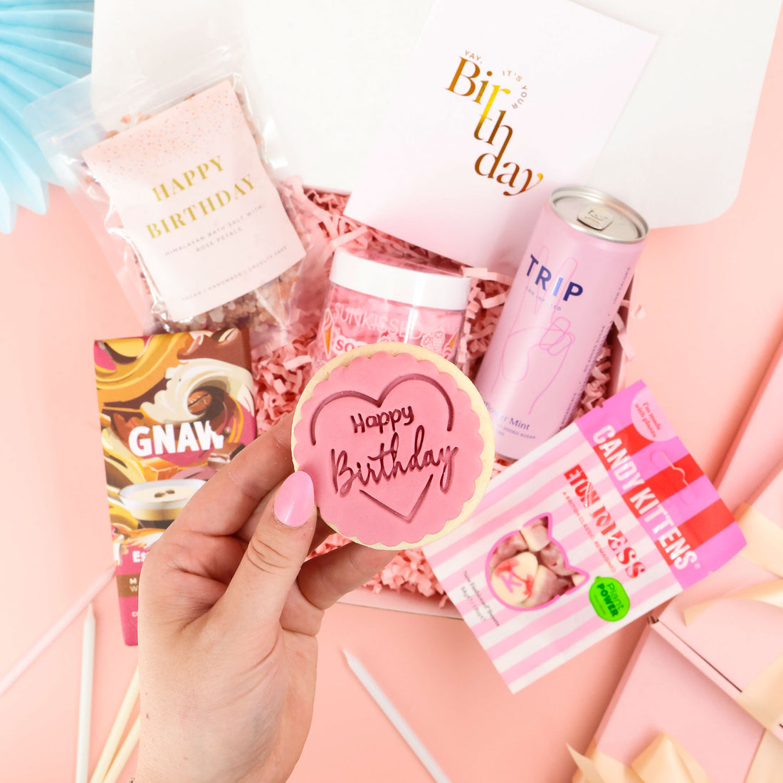 birthday gift – luxury birthday hamper with chocolate and pamper essentials
