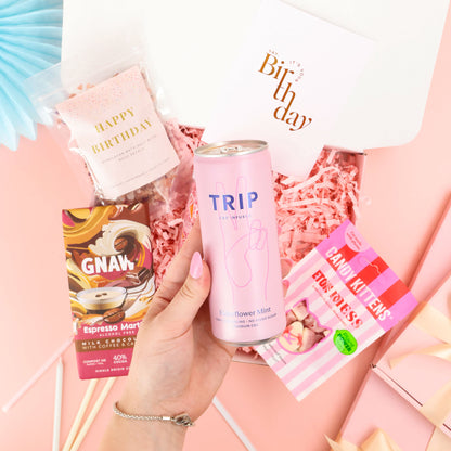 birthday gift – self care birthday gift box with snacks and skincare
