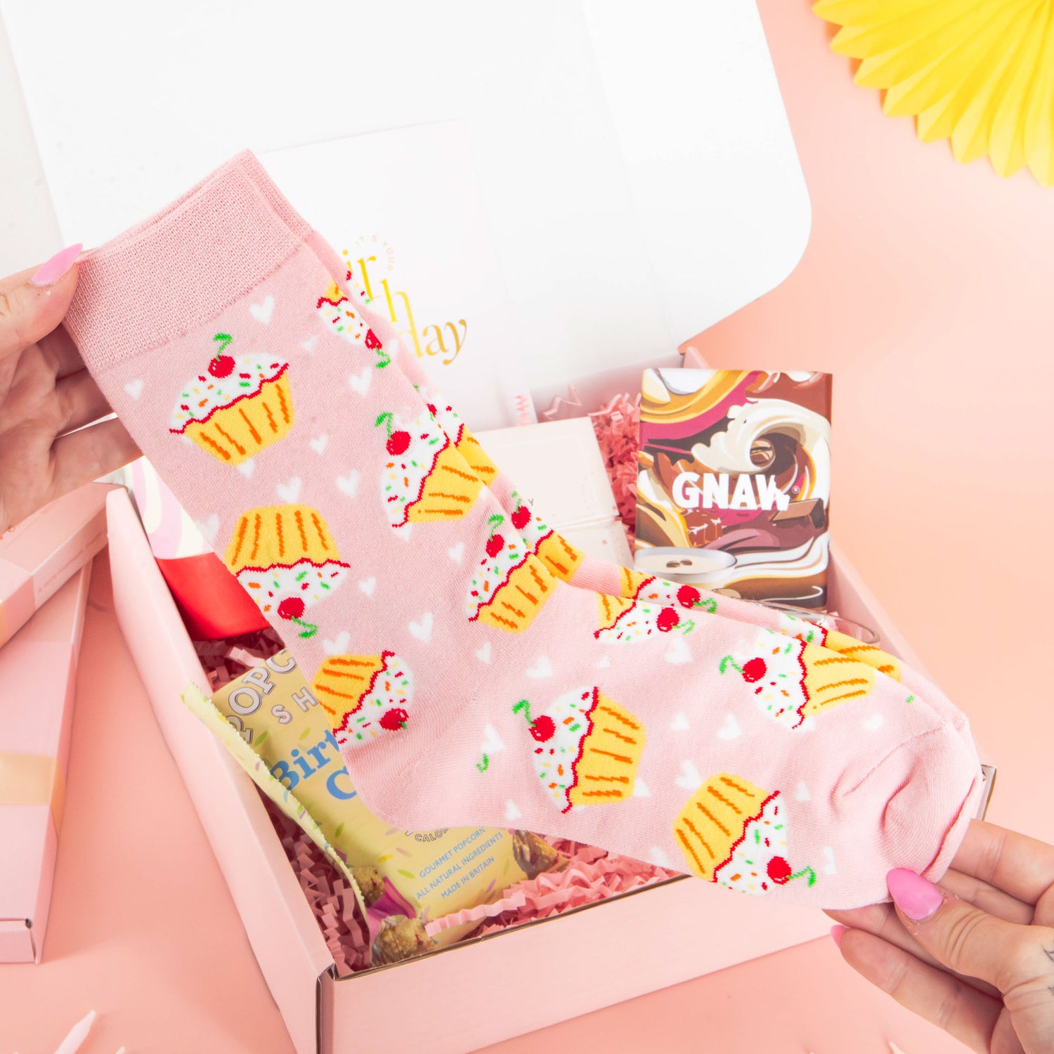 birthday gift box – thoughtful birthday care package with candle and chocolate

