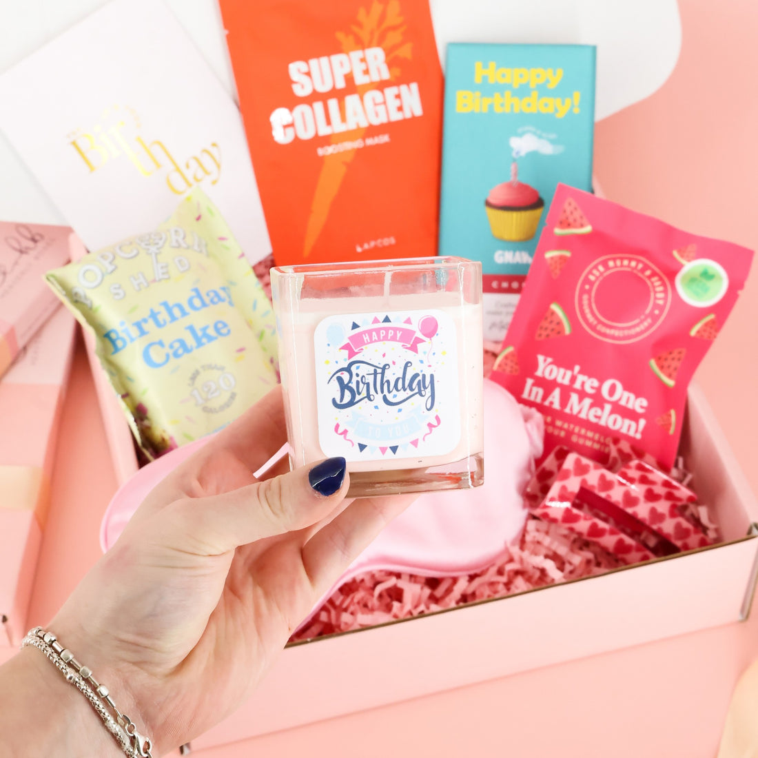 Birthday gift for her – Birthday In A Box with sweet treats and skincare essentials