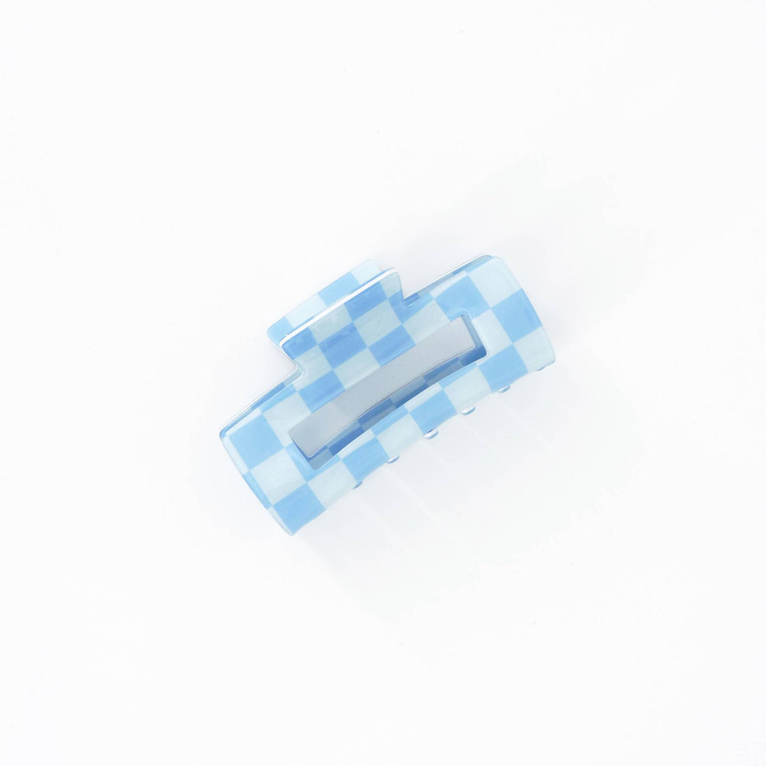 Blue Checkered Big Claw Hair Clip with a bold pattern, designed for secure all-day hold, perfect for adding a retro touch to any hairstyle.