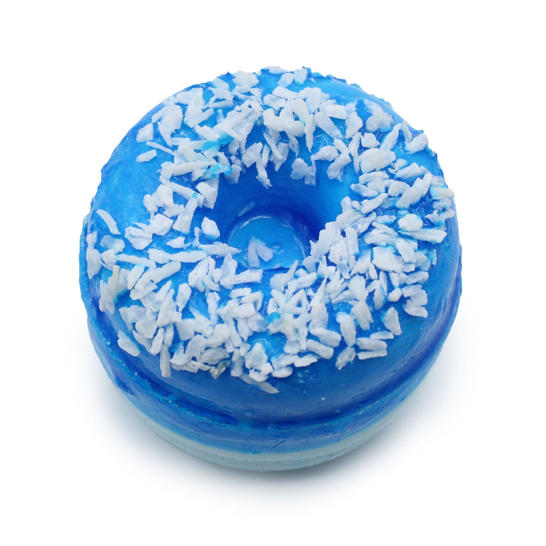 Blueberry Bath Donut shaped like a doughnut with white sprinkles, crafted with shea butter and coconut oil for a fun, nourishing bath experience.