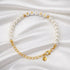 Bride Gold and Pearl Beaded Bracelet featuring glossy faux pearls and gold-lettered beads spelling “BRIDE,” perfect for bridal showers and pre-wedding celebrations.