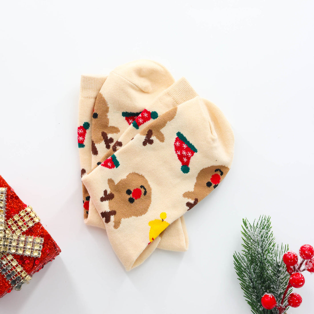 Self Care Gift – Cosy Reindeer Socks with festive reindeer and Christmas design