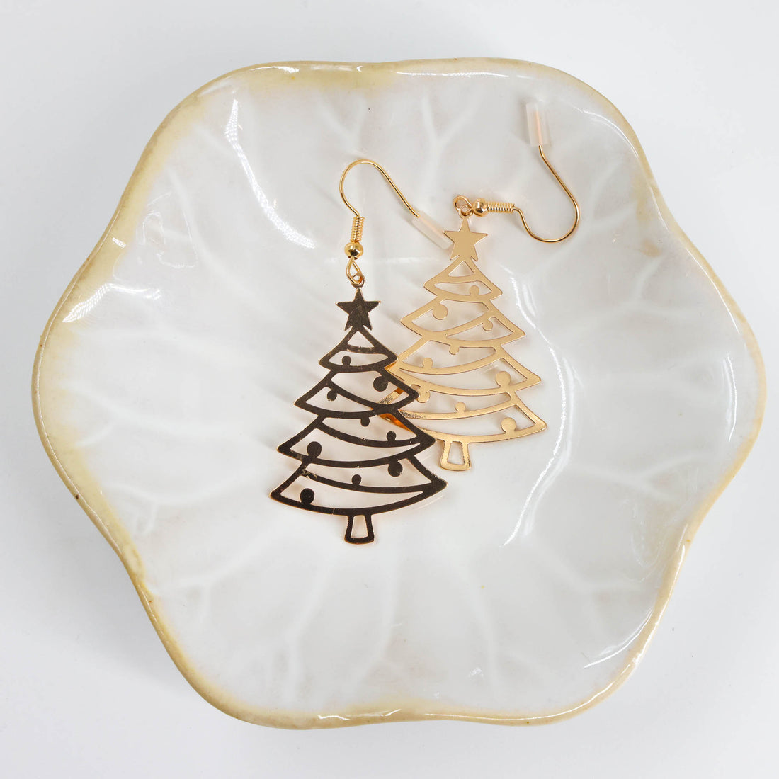 Christmas Gift – Golden Pine Tree Earrings with festive gold tree design