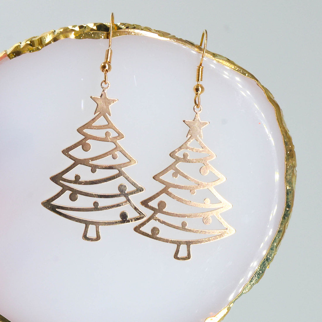 Holiday Gift for Her – Golden Pine Tree Earrings lightweight festive accessory