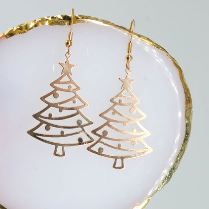 Holiday Gift for Her – Golden Pine Tree Earrings lightweight festive accessory