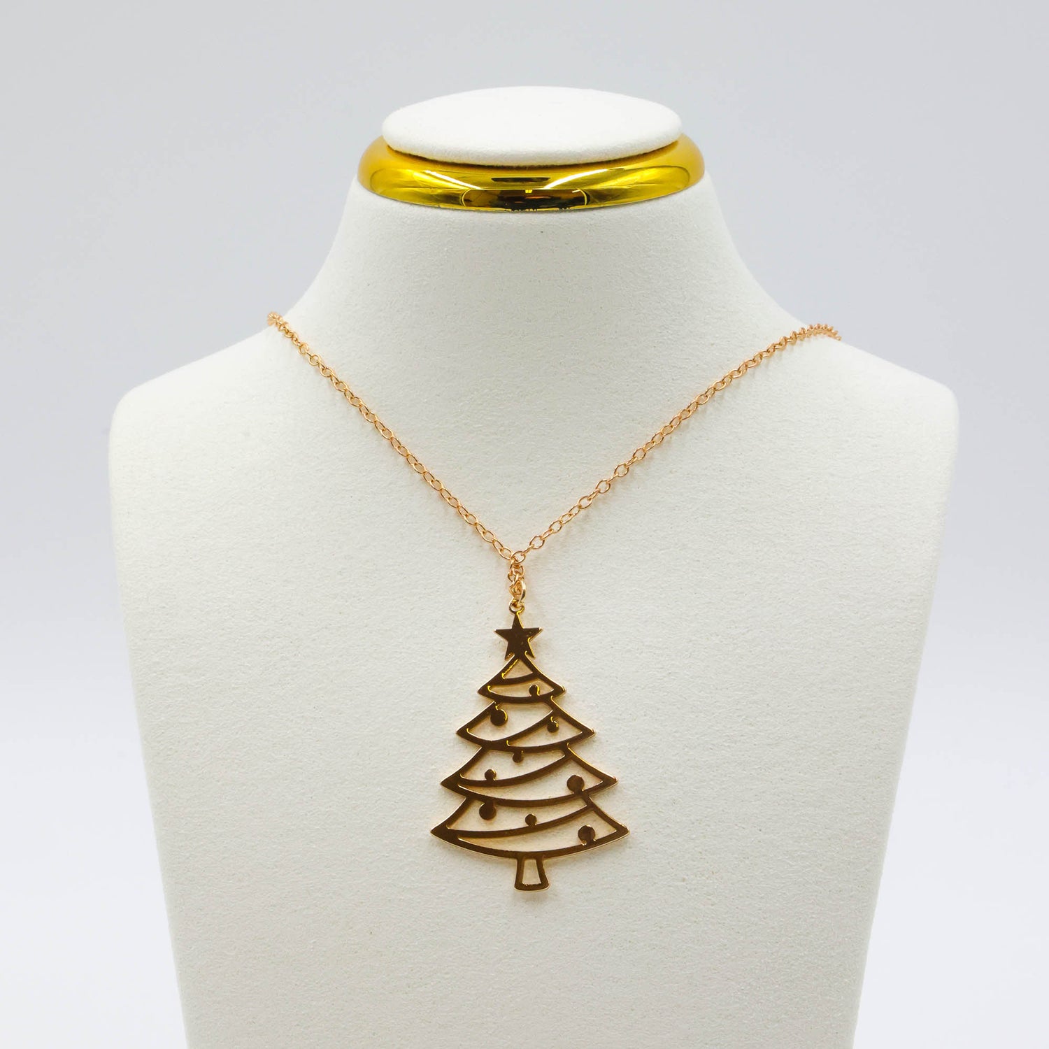 Christmas Gift – Golden Pine Tree Necklace with festive gold tree pendant