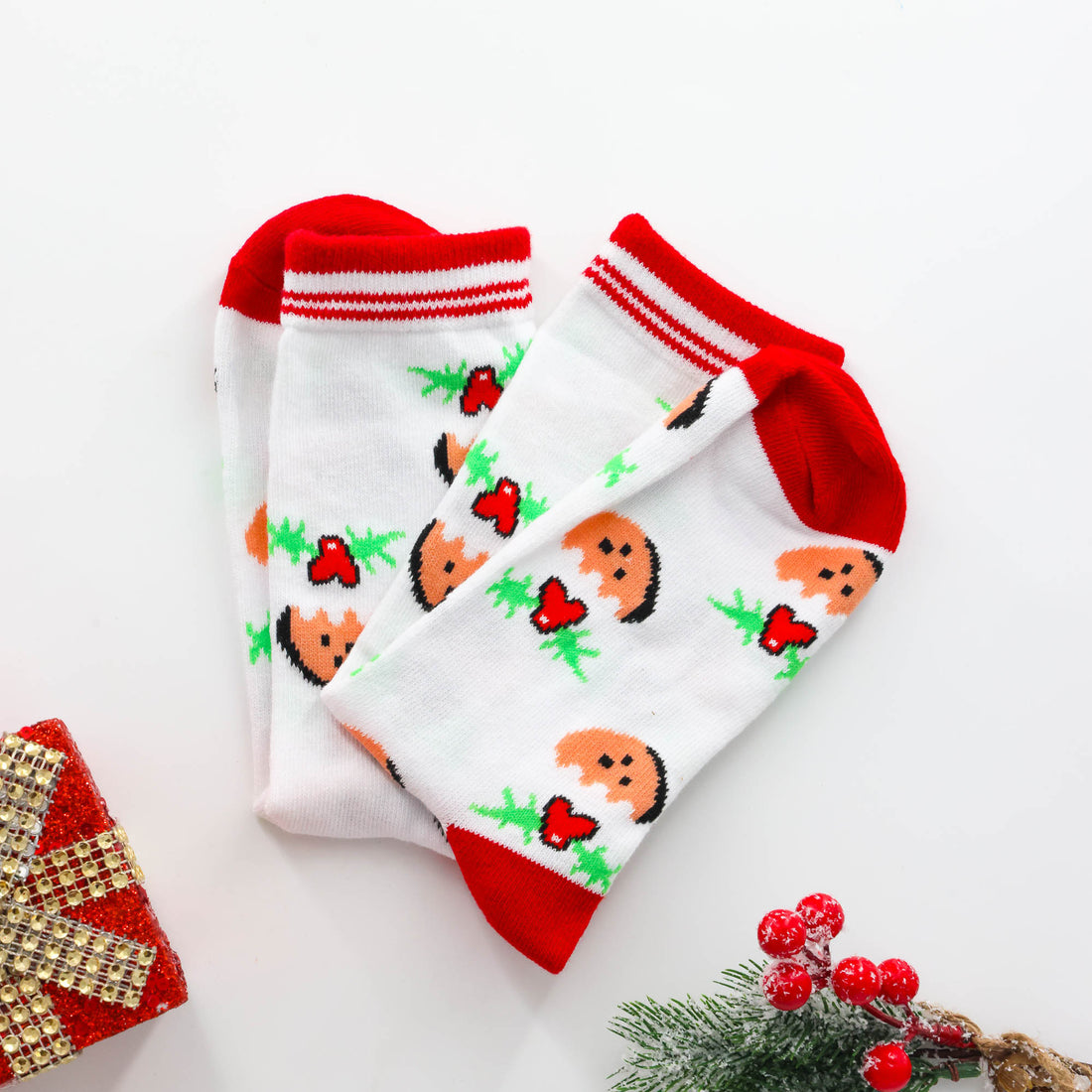 Holiday Gift for Her – Jolly Pudding Socks fun and cheerful festive stocking filler
