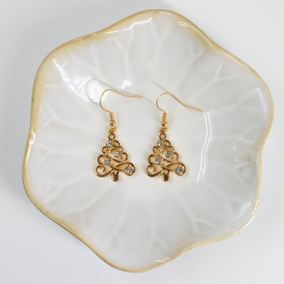 Christmas Gift – Twinkle Tree Earrings with golden tree and crystal design