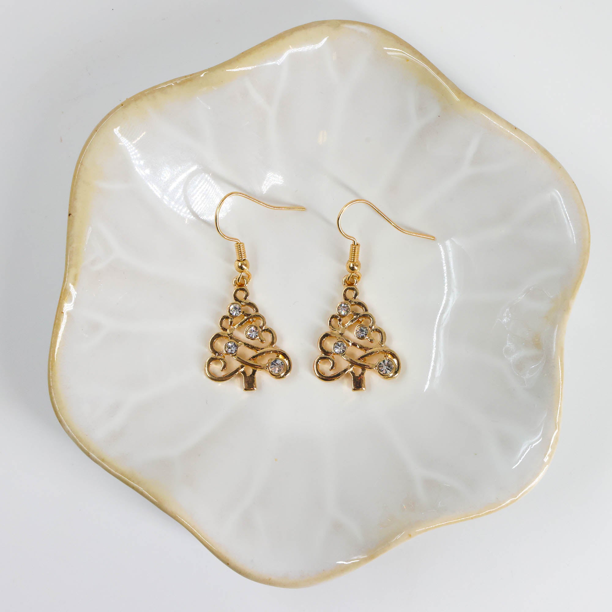 Christmas Gift – Twinkle Tree Earrings with golden tree and crystal design