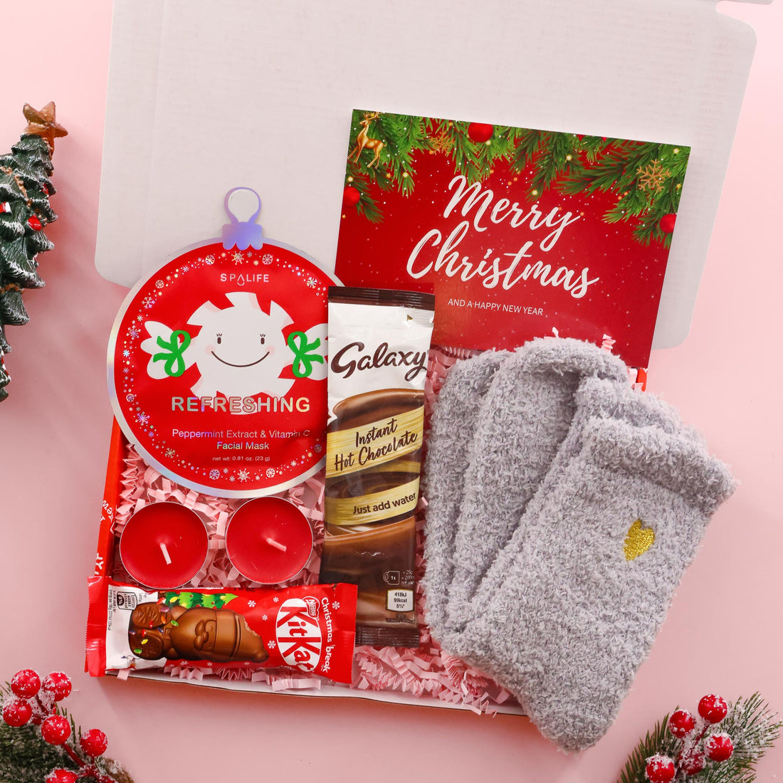Christmas Cosy Treats – festive Christmas gift for her with socks, chocolate and candles