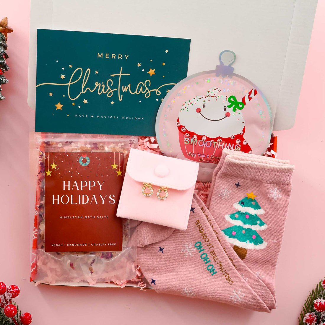 Christmas Eve Box – deluxe Christmas gift for her with bath salts, socks and earrings