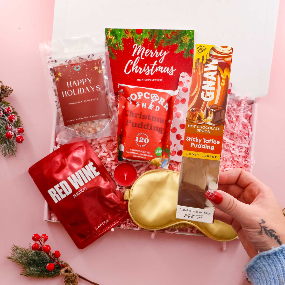 Christmas Pamper Hamper – festive Christmas gift for her with bath salts, mask and treats