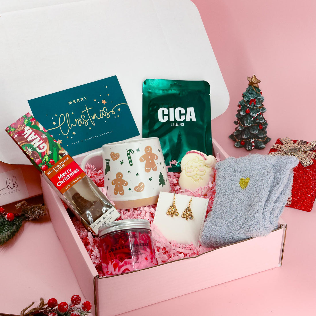 Luxury Christmas Hamper – festive Christmas gift for her with mug, earrings and pamper treats
