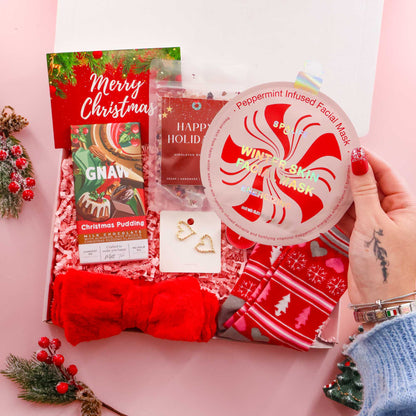 Holiday self care gift – Christmas love box with pamper items and festive treats