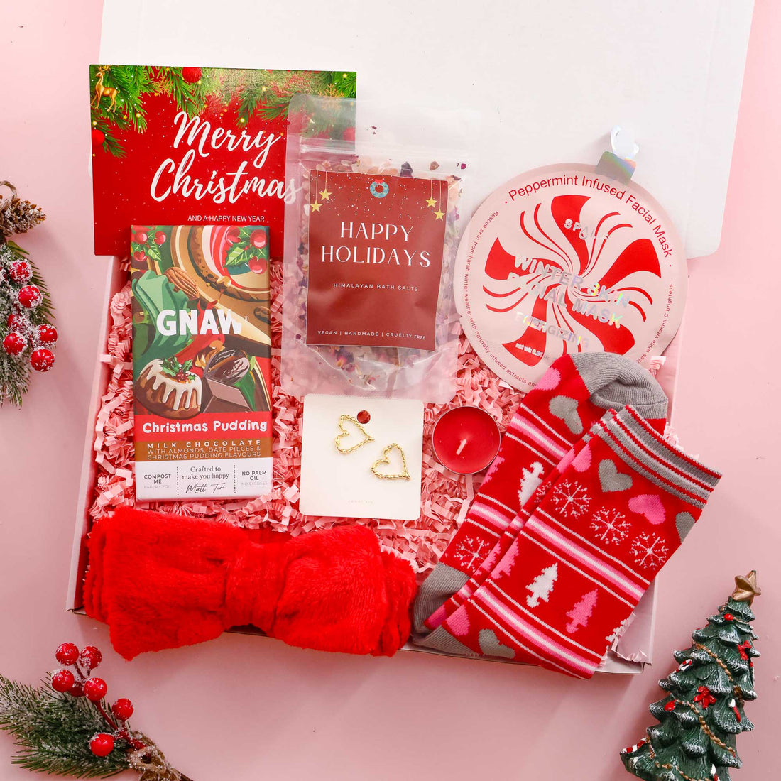 Sending Christmas Love Gift Box – festive Christmas gift for her with earrings, socks and bath salts