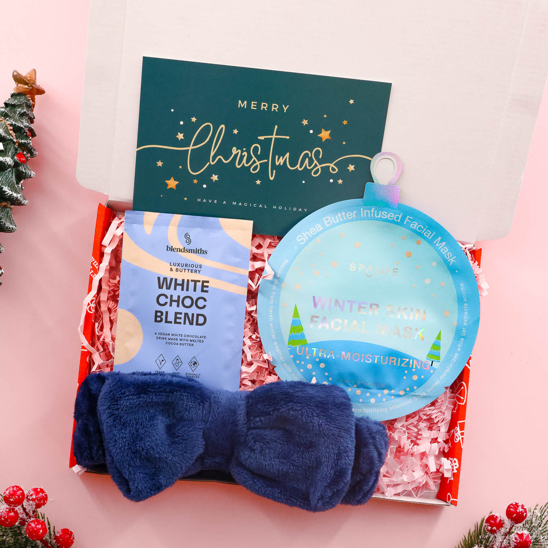 Winter Mini Self Care Box – Christmas gift for her with mask, headband and hot chocolate
