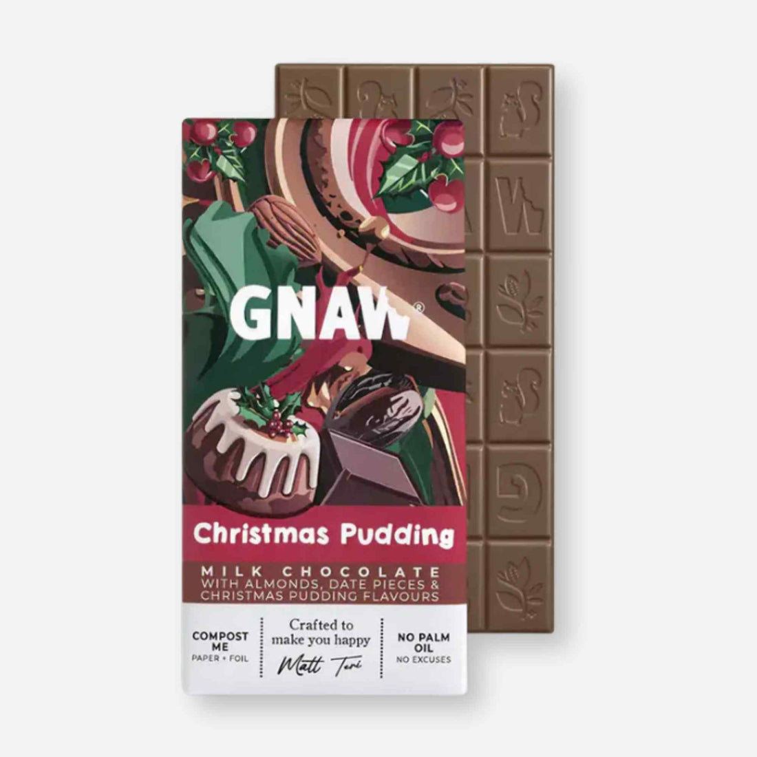 Christmas Gifts – Gnaw Christmas Pudding Chocolate Bar with festive flavours