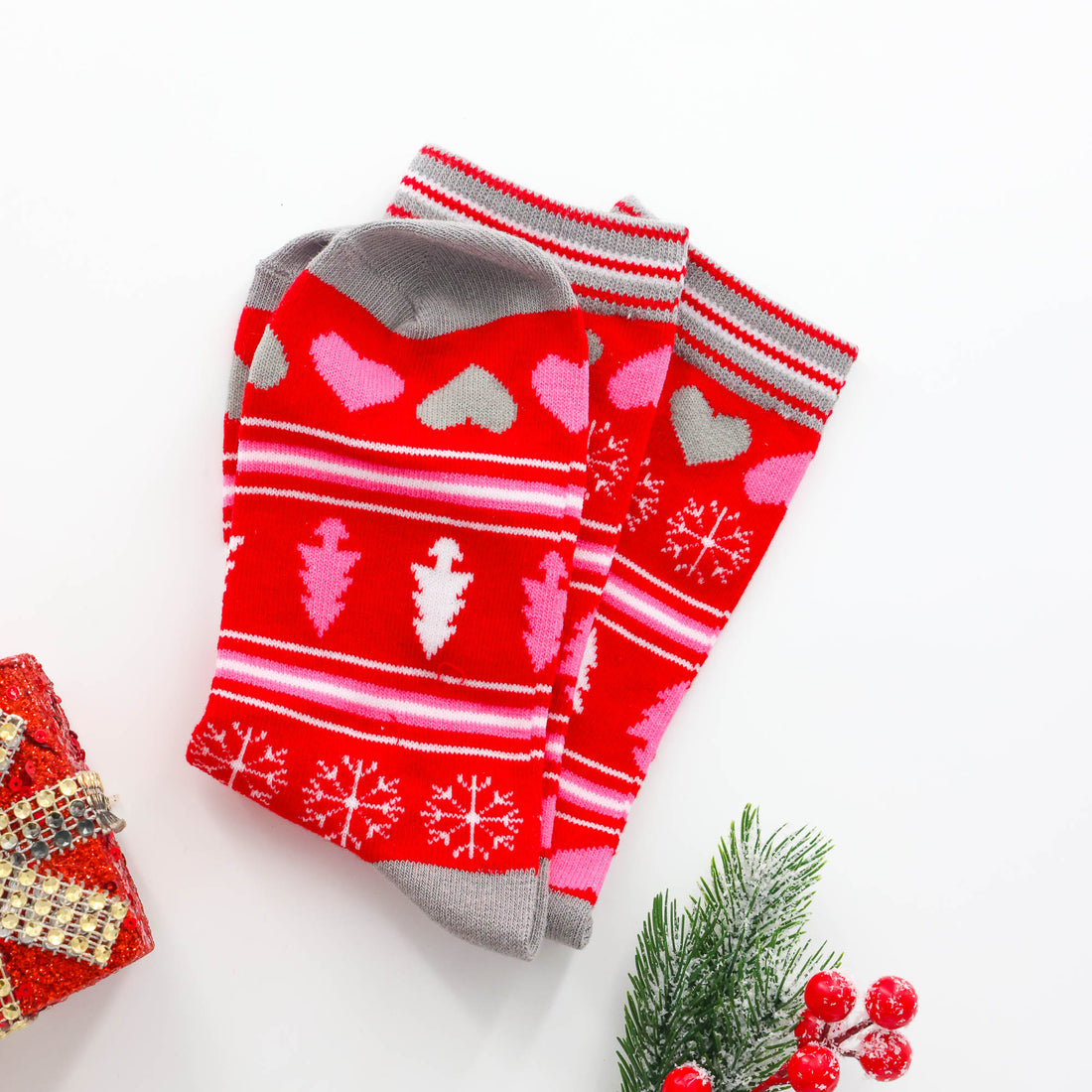 Christmas Gifts for Her – Holiday Hearts Socks colourful festive novelty socks