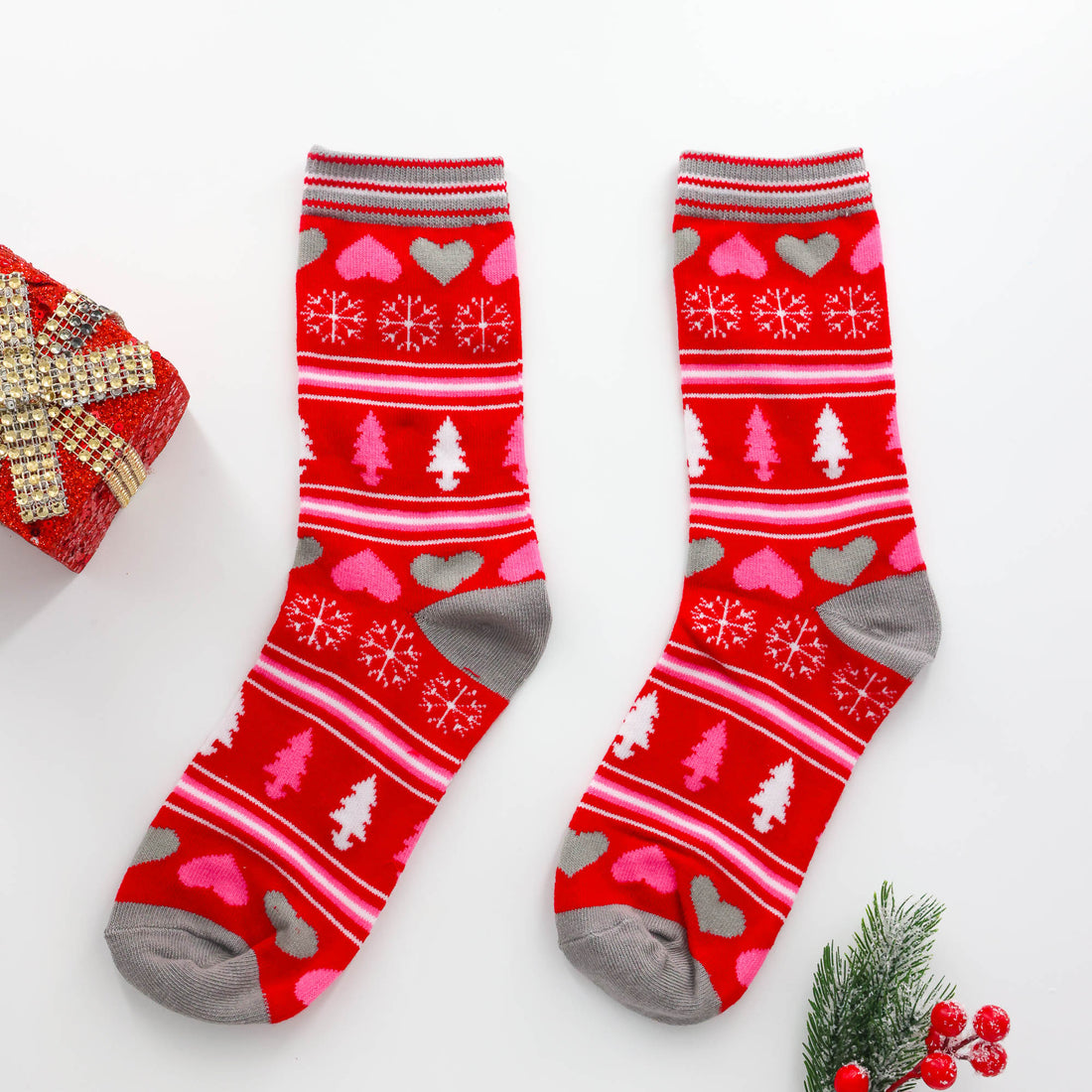 Christmas Gifts – Holiday Hearts Socks with festive red design and heart details