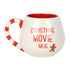 Christmas Movie Rounded Mug featuring a smiling gingerbread man and &