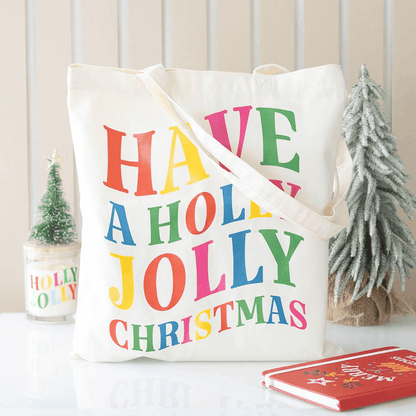 Christmas gifts for her – Holly Jolly Christmas Tote Bag with colourful festive lettering
