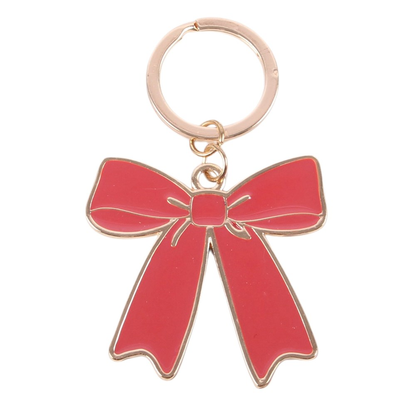 Christmas stocking filler – festive red bow keyring with gold-toned keyring attachment