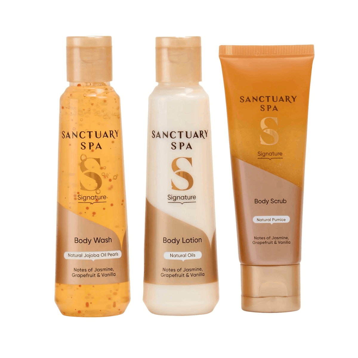 Christmas pamper gift set for her featuring three Sanctuary Spa body care essentials with jasmine, grapefruit and vanilla fragrance