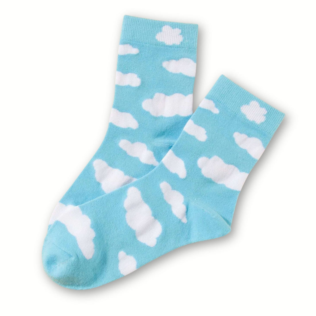 Cloud Print Socks - Blue featuring a whimsical design of white clouds, offering a cozy and playful addition to any wardrobe. Perfect for gifting.