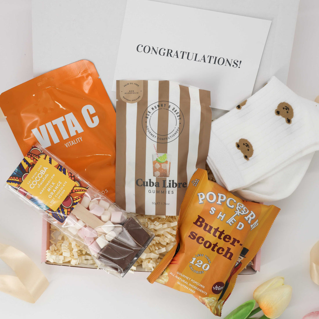 Congratulations gift box for her – Bear Hugs edition with snacks and socks