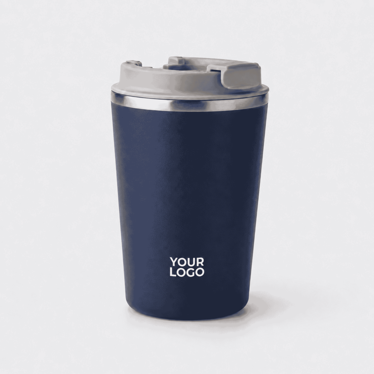 Corporate gifts featuring a compact coffee tumbler personalised with a company logo.