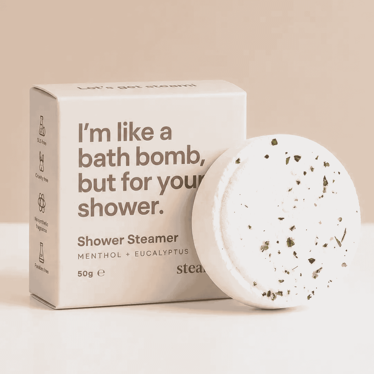 Corporate gifts featuring a Menthol &amp; Eucalyptus Shower Steamer for employee wellbeing and client care packages.