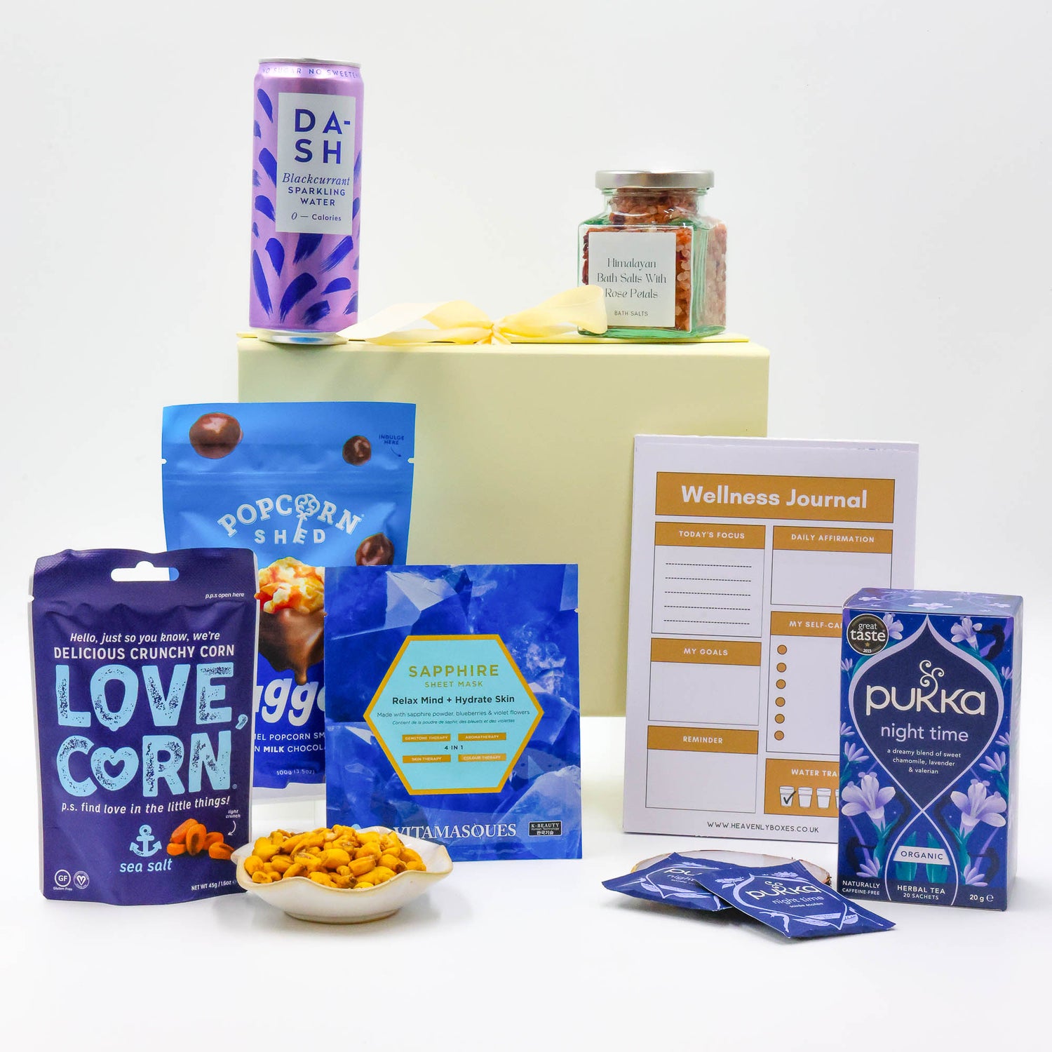 Corporate wellness gifts – mindful hamper with tea, journal, and self-care treats
