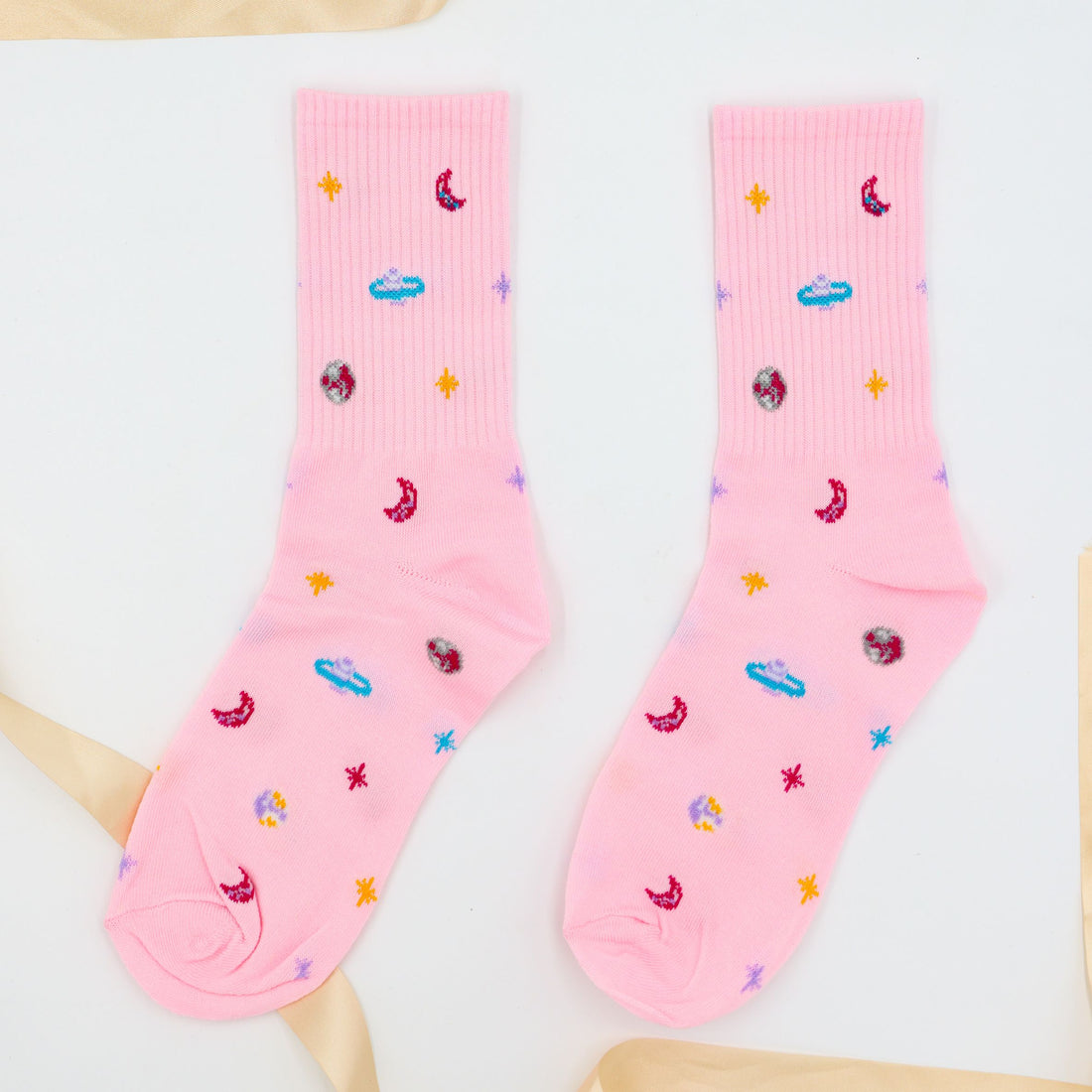 Cosy  gifts for her – Pink Cosmic Dreams Socks with moons and stars
