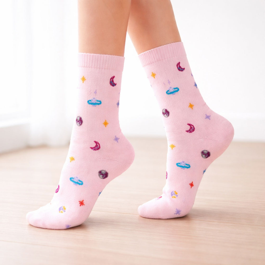 Cosy  gifts for her – Pink Cosmic Dreams Socks with moons and stars
