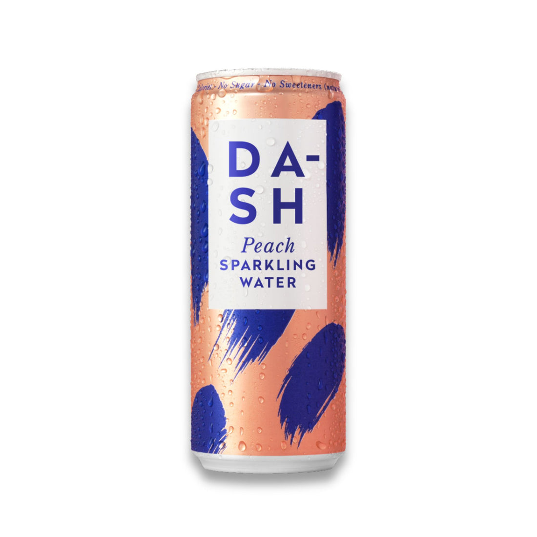 Dash Peach Sparkling Water can with a chic design, highlighting a close-up of a ribbon and label, embodying a light, bubbly, fruit-infused refreshment.