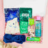 Dreamy Nights Vegan Self Care gift box with calming sheet mask, vegan chocolate, Pukka tea, cosy socks, and pillow spray.