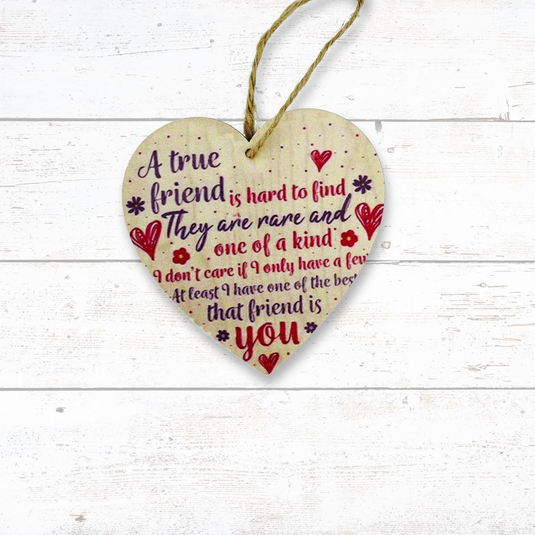 Friend Heart Wooden Plaque featuring a heartfelt message about friendship, with a hand-drawn heart design, perfect for celebrating a unique bond.