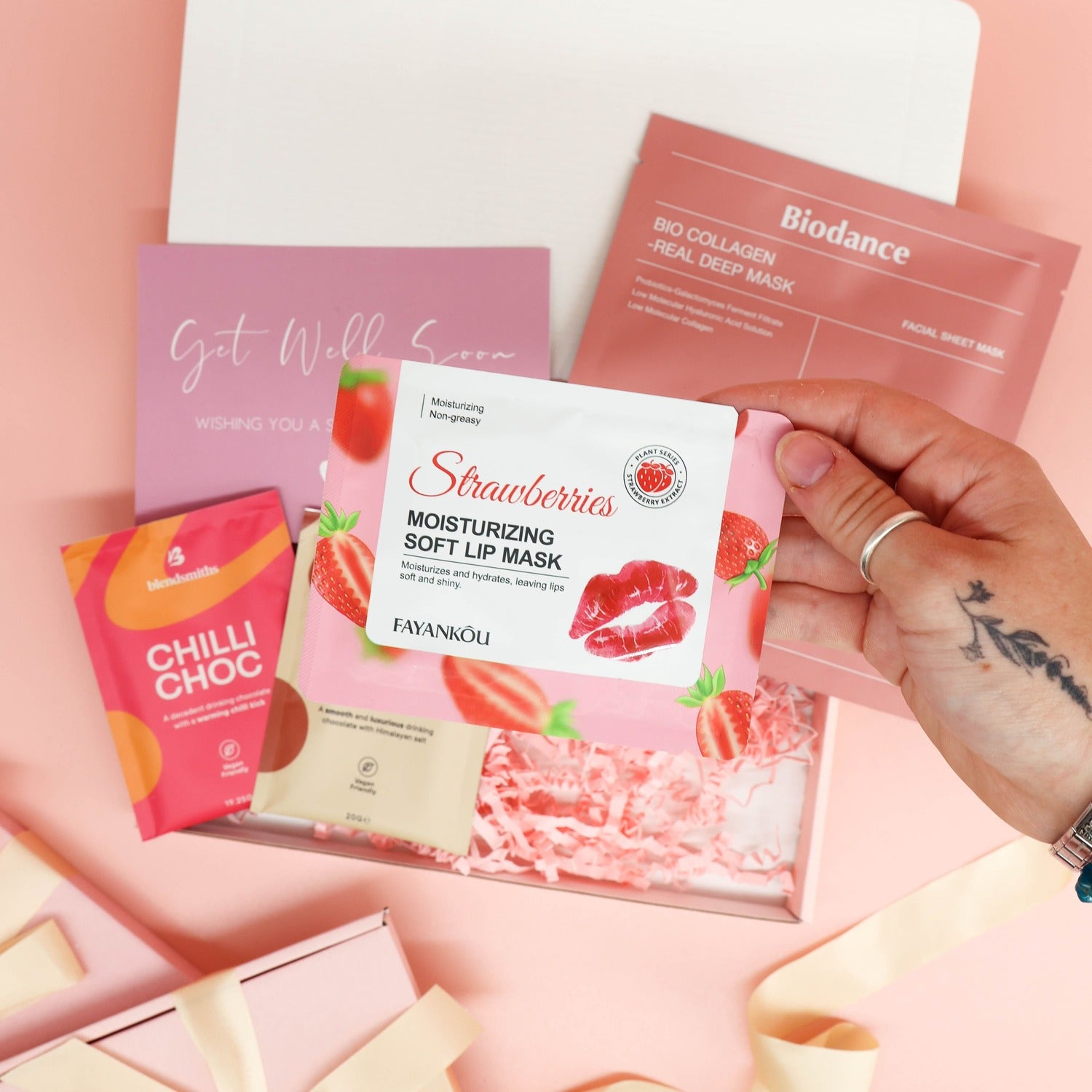 get well soon gift – two feel-better care package variants filled with comforting and pampering treats