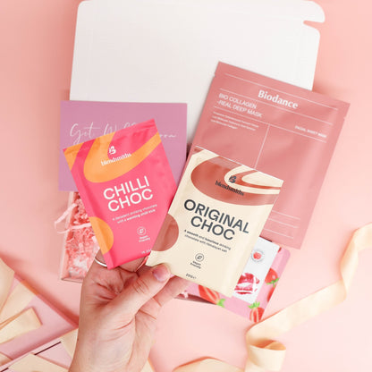 get well soon gift – small pink care box with comforting drinks, skincare treats and recovery card