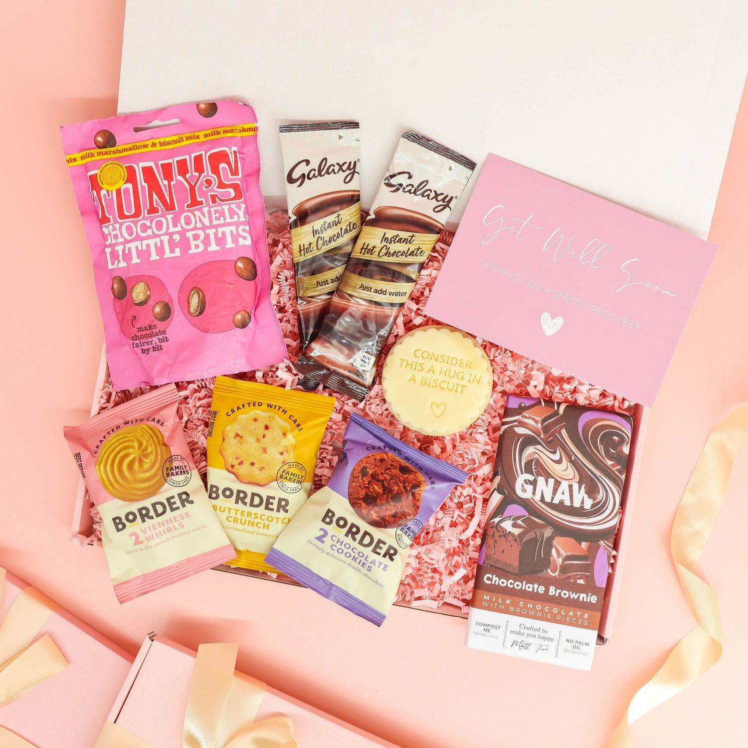 get well soon gift – The Sweetest Get Well Treat Box filled with chocolates, biscuits and hot chocolate