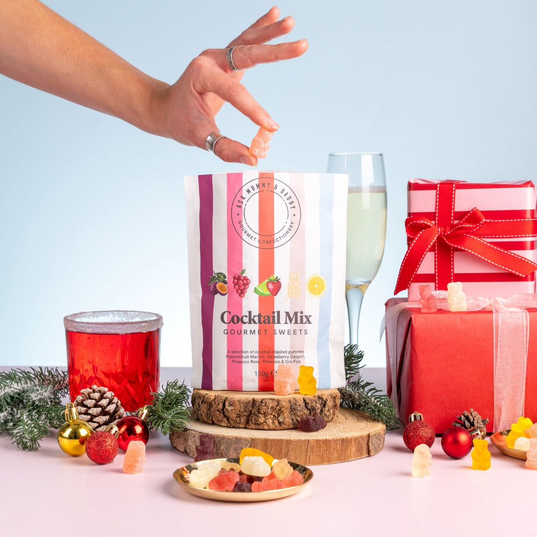 Gifts for her – cocktail inspired gummy sweets with passionfruit, strawberry and citrus flavours in share bag